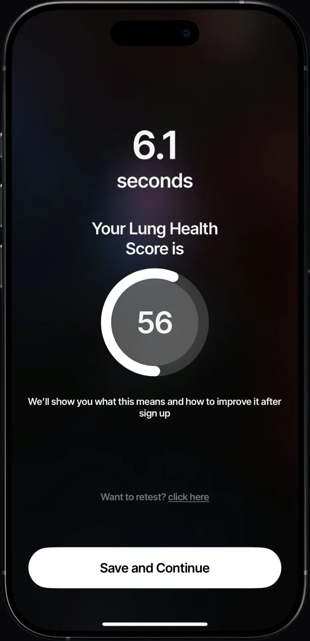 Breathwrk lung health score result after a short session